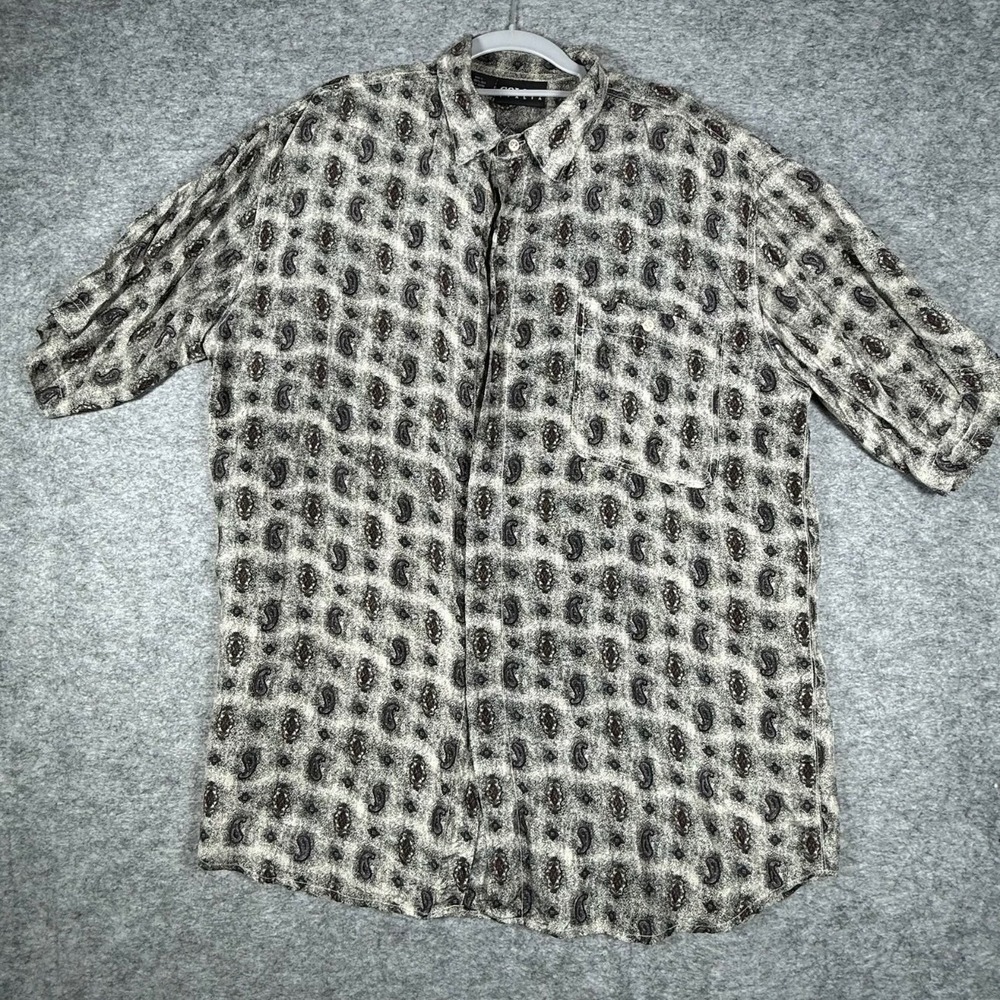 Colore Italia Short Sleeve Shirt Mens L Paisley 100% Silk Grey Pattern